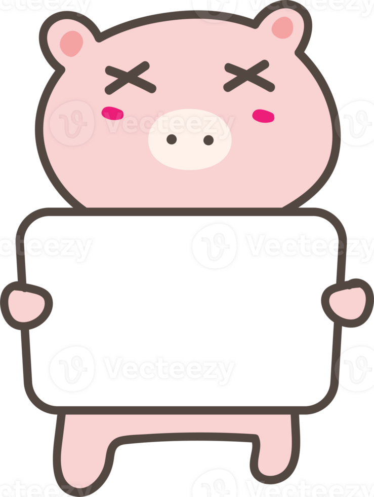 Cartoo pig holding a sign illustration on transparent background. png