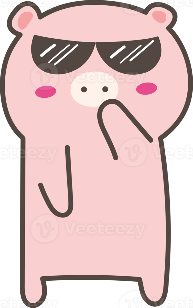 Pig cool emoji illustration on transparent background. png