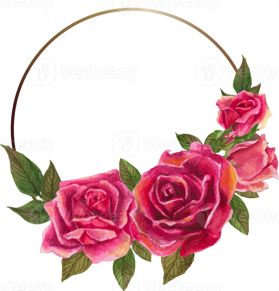 Red rose frame illustration on transparent background. png