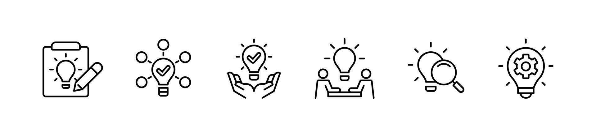 business creative solution light bulb innovation icon set brainstorm energy lamp thinking invention illustration find inspiration care, gear, teamwork, clipboard, magnifier symbol design vector