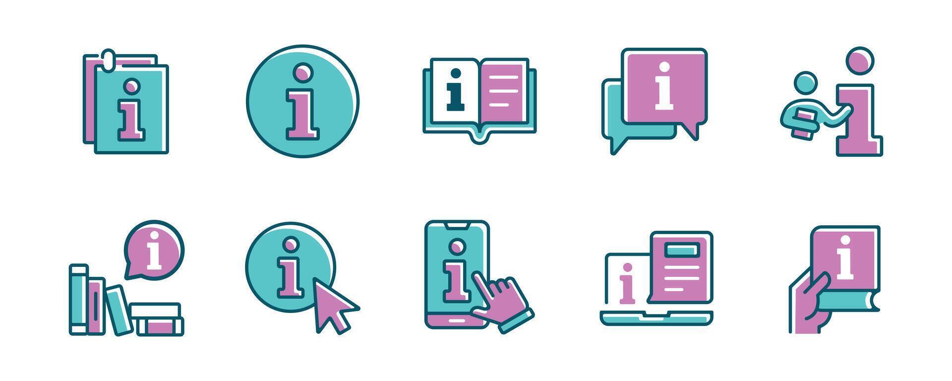 collection of manual information guidebook instruction icon set business client support reference help info document illustration vector