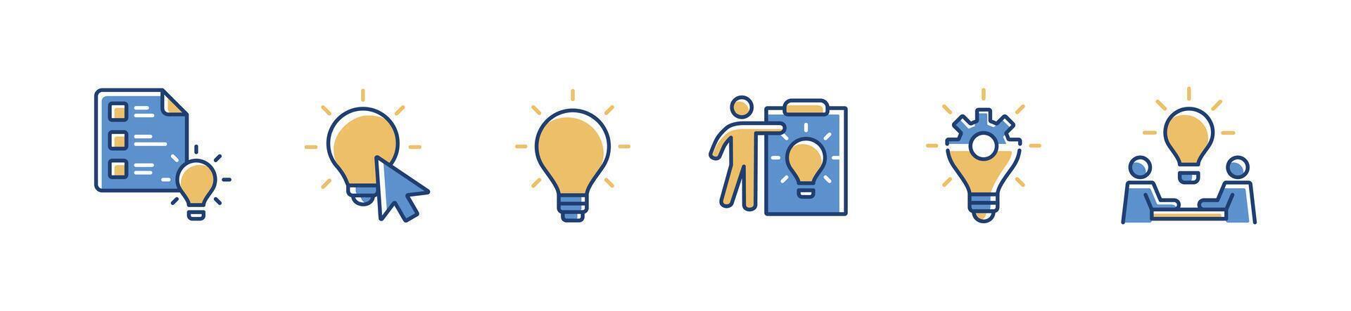 collection of creative light bulb solution idea icon set business innovation thinking success inspiration list with cogwheel lamp teamwork discussion creativity illustration vector