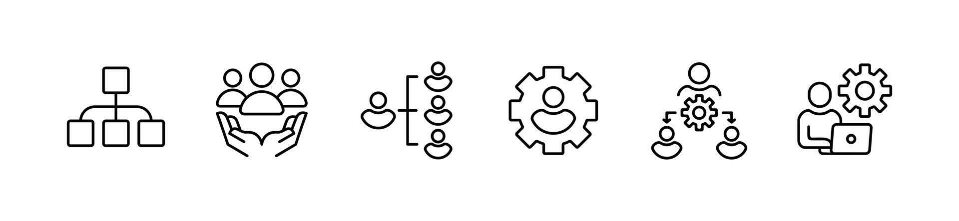 set of team management organization structure business hierarchy icon human resource employee gear manage setting strategy symbol illustration vector