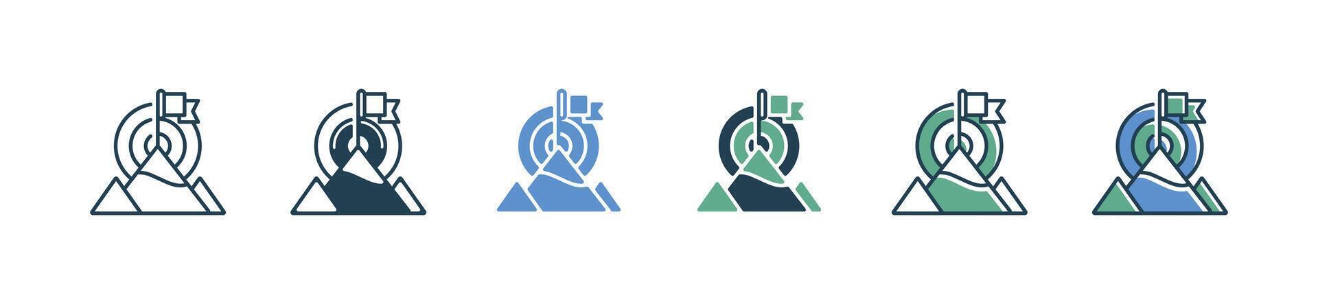 mountain summit success business mission icon goal target objective dart hiking top symbol illustration vector