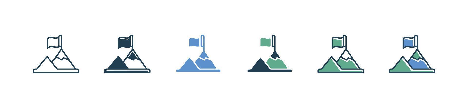 mountain pathway to summit goal flag icon business target competitive career success motivation symbol illustration for web and app vector