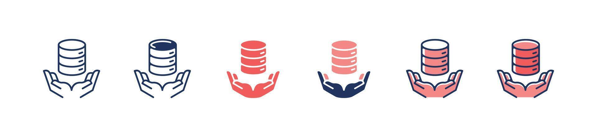 Hand palm holding database server could network hosting sharing information icon cyberspace computer global storage datum symbol illustration vector