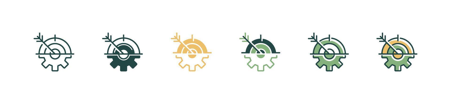 business objective arrow target mission icon with gear cogwheel success marketing strategy competition outline symbol illustration vector