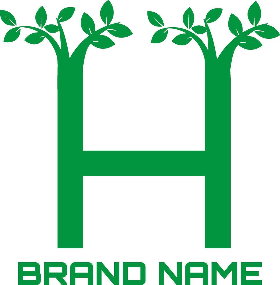 H letter green tree with leaves and flowers vector