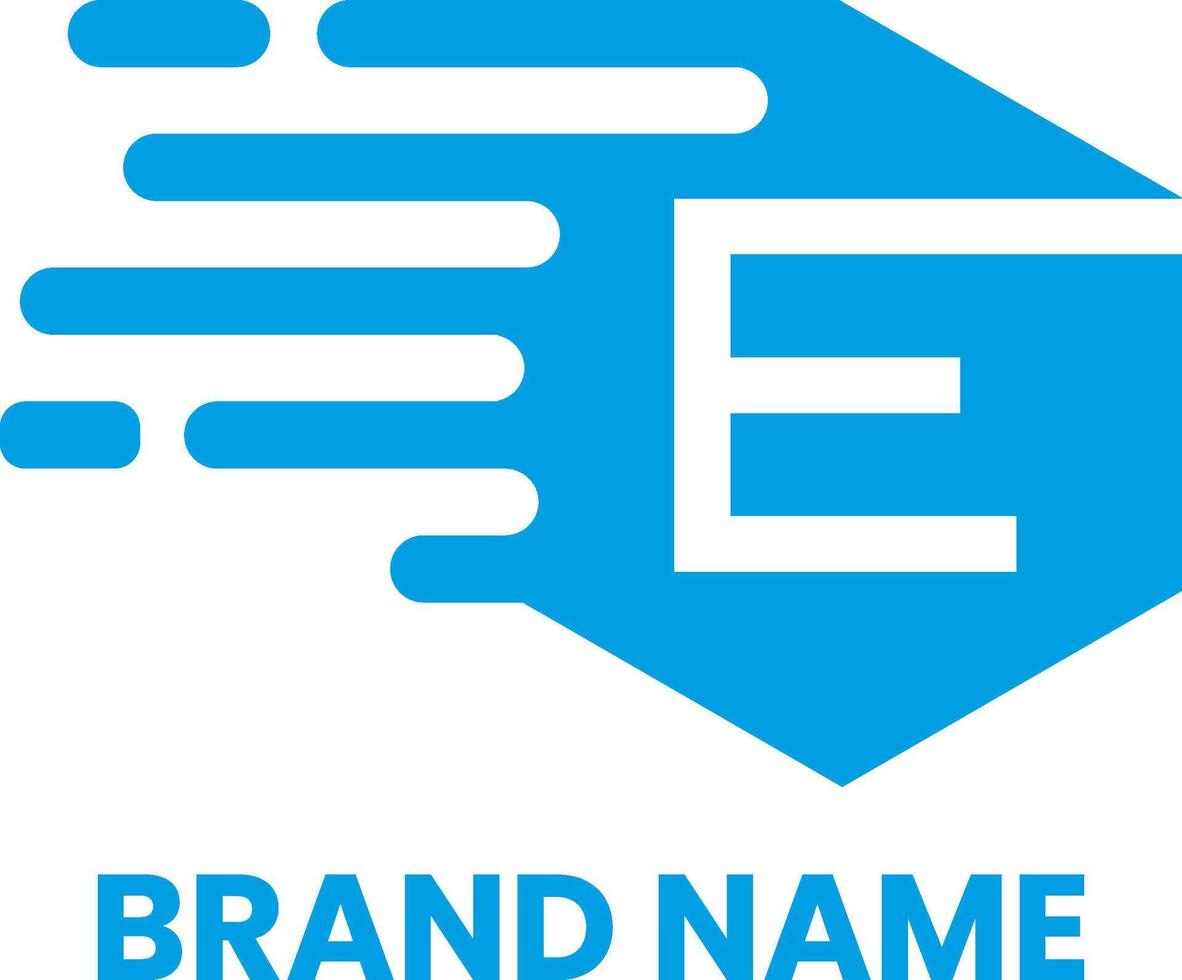 E letter moving parcel logo design vector