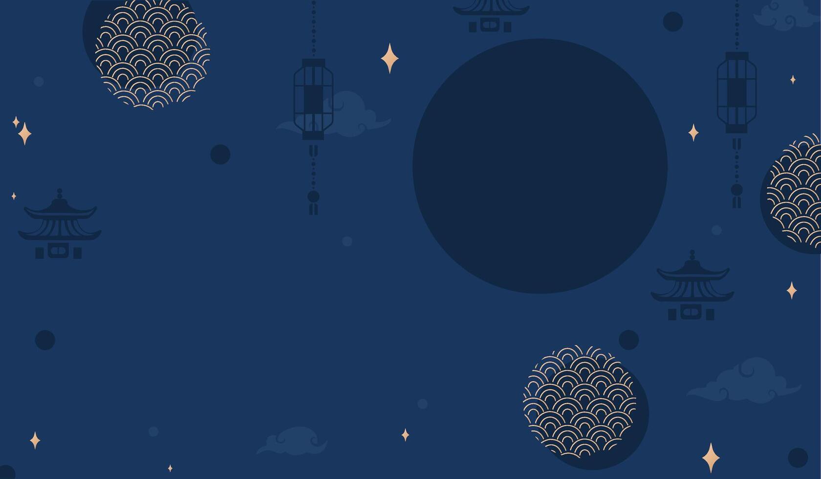 Chinese copy space dark blue background with golden elements of Asian culture in geometric style. Design for background, sale, banner, poster or greeting card vector