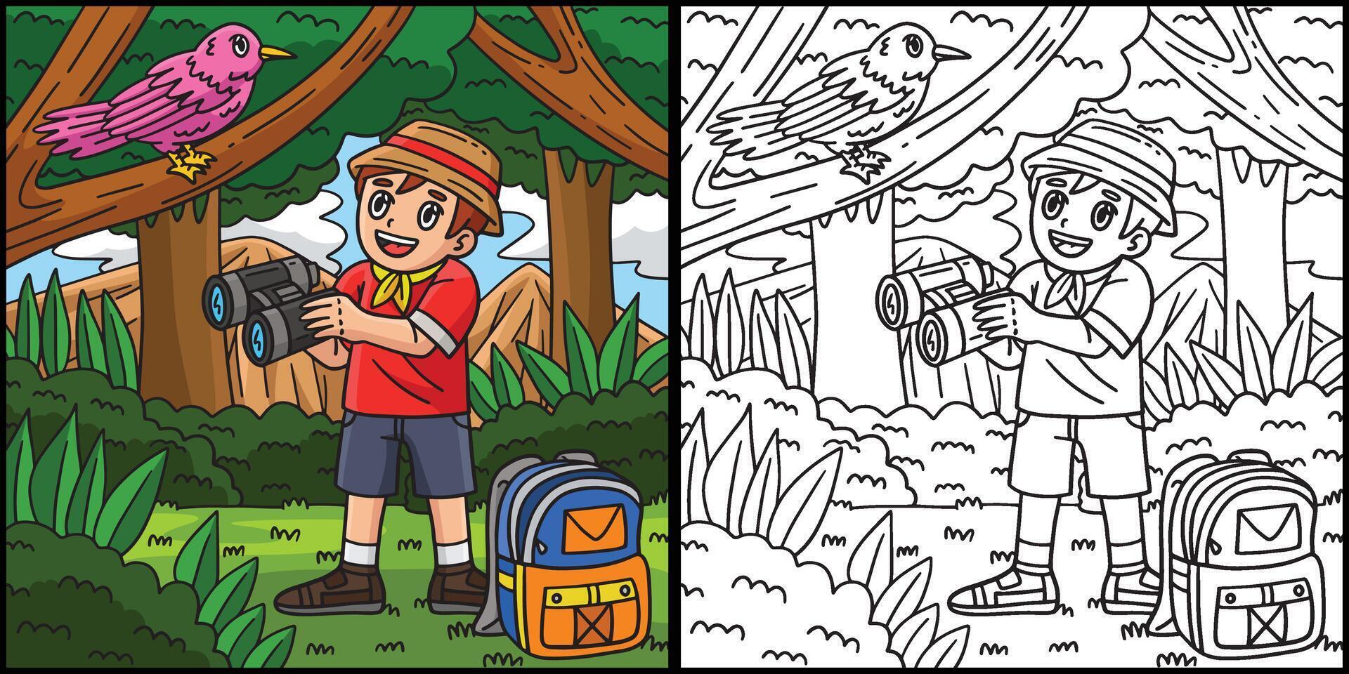 Camping Camper with Binoculars Illustration vector