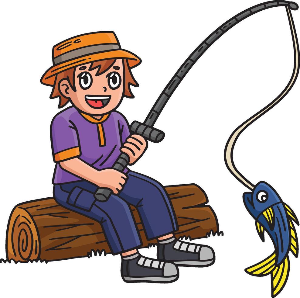 Camping Camper Fishing Cartoon Colored Clipart vector