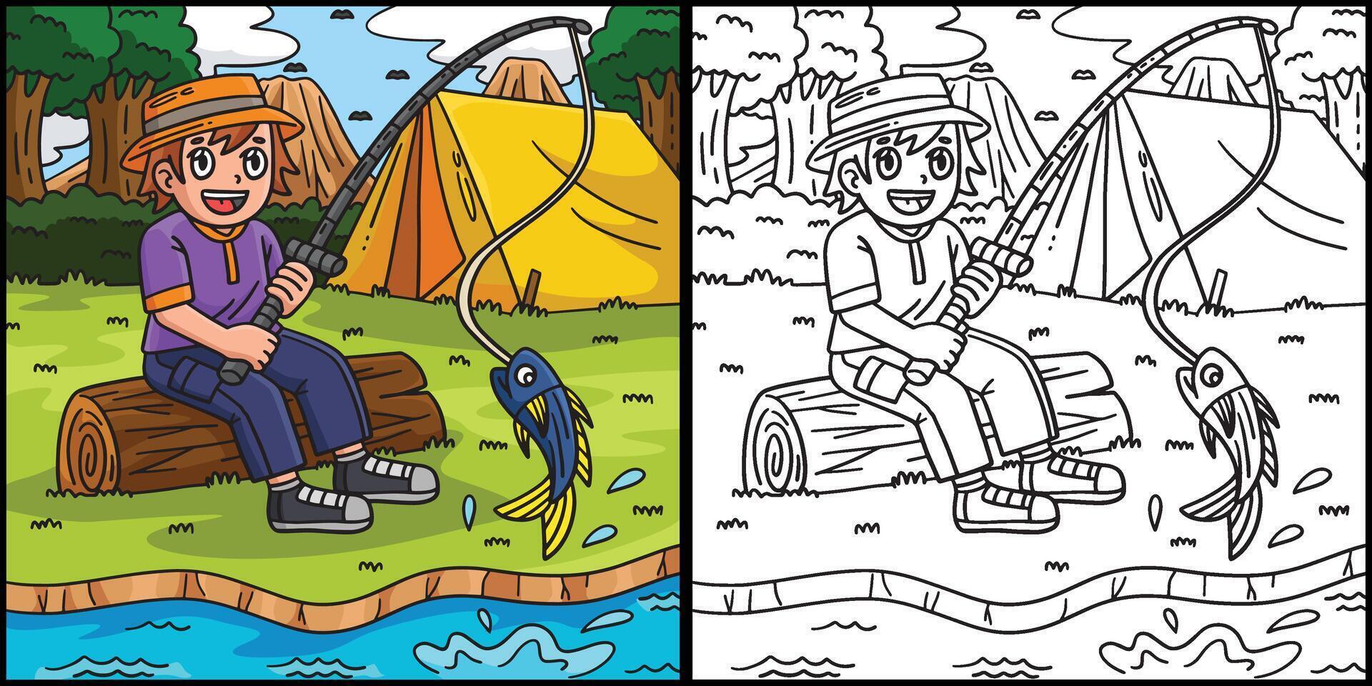 Camping Camper Fishing Coloring Page Illustration vector