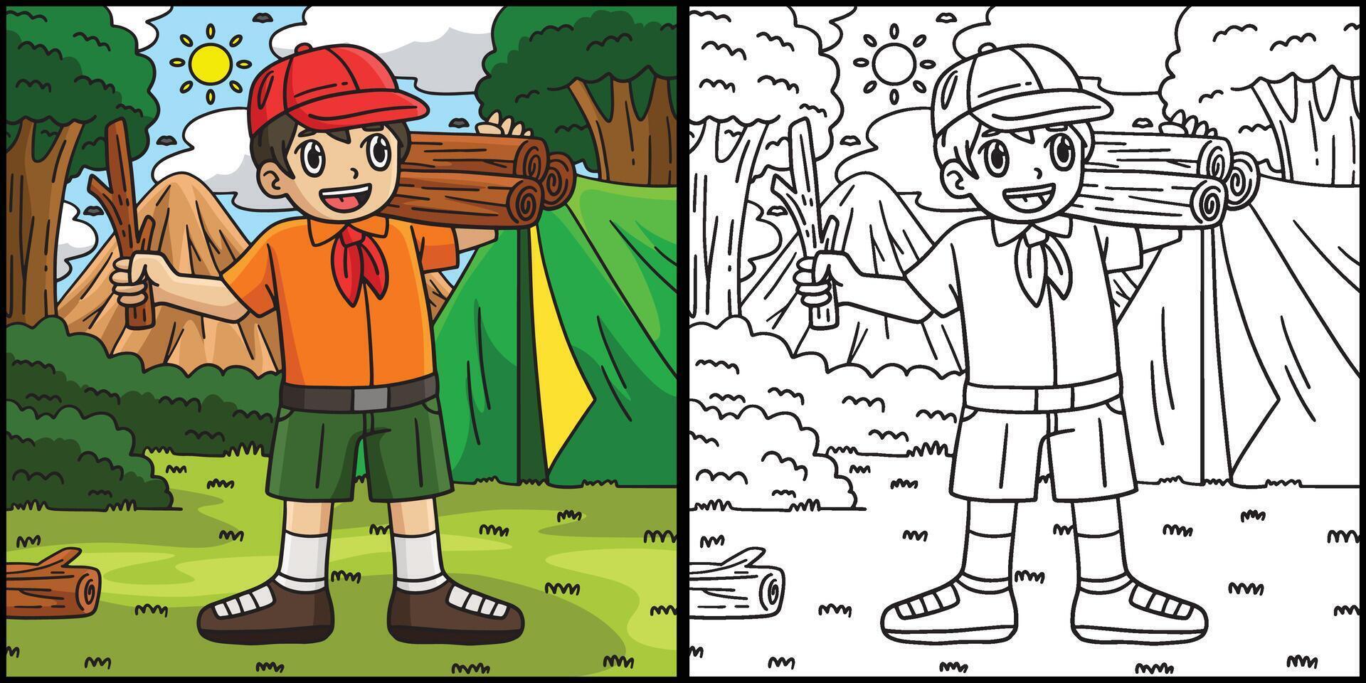 Camping Boy Scout Camper Coloring Illustration vector