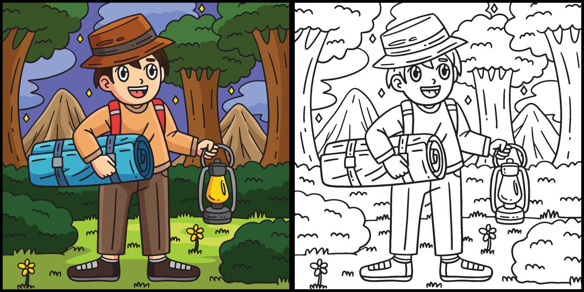 Camping Camper with a Sleeping Bag Illustration vector