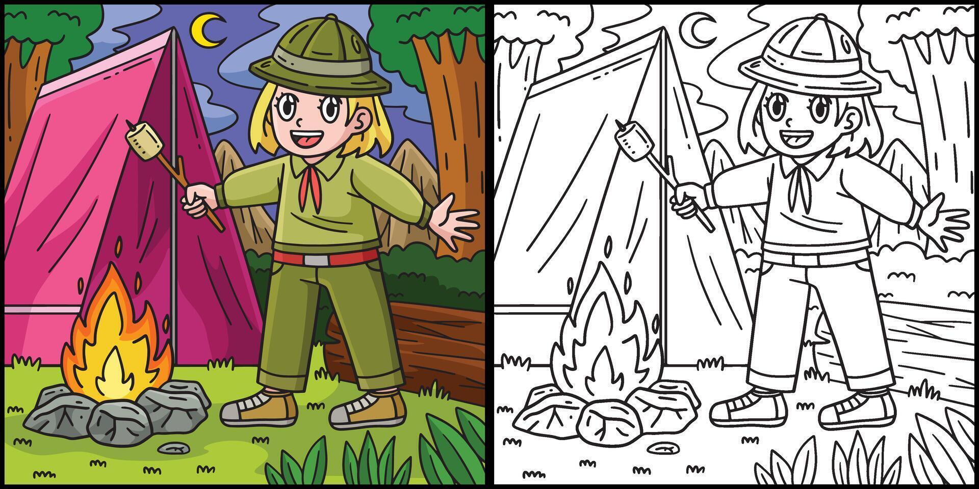 Camping Camper Roasting Marshmallows Illustration vector