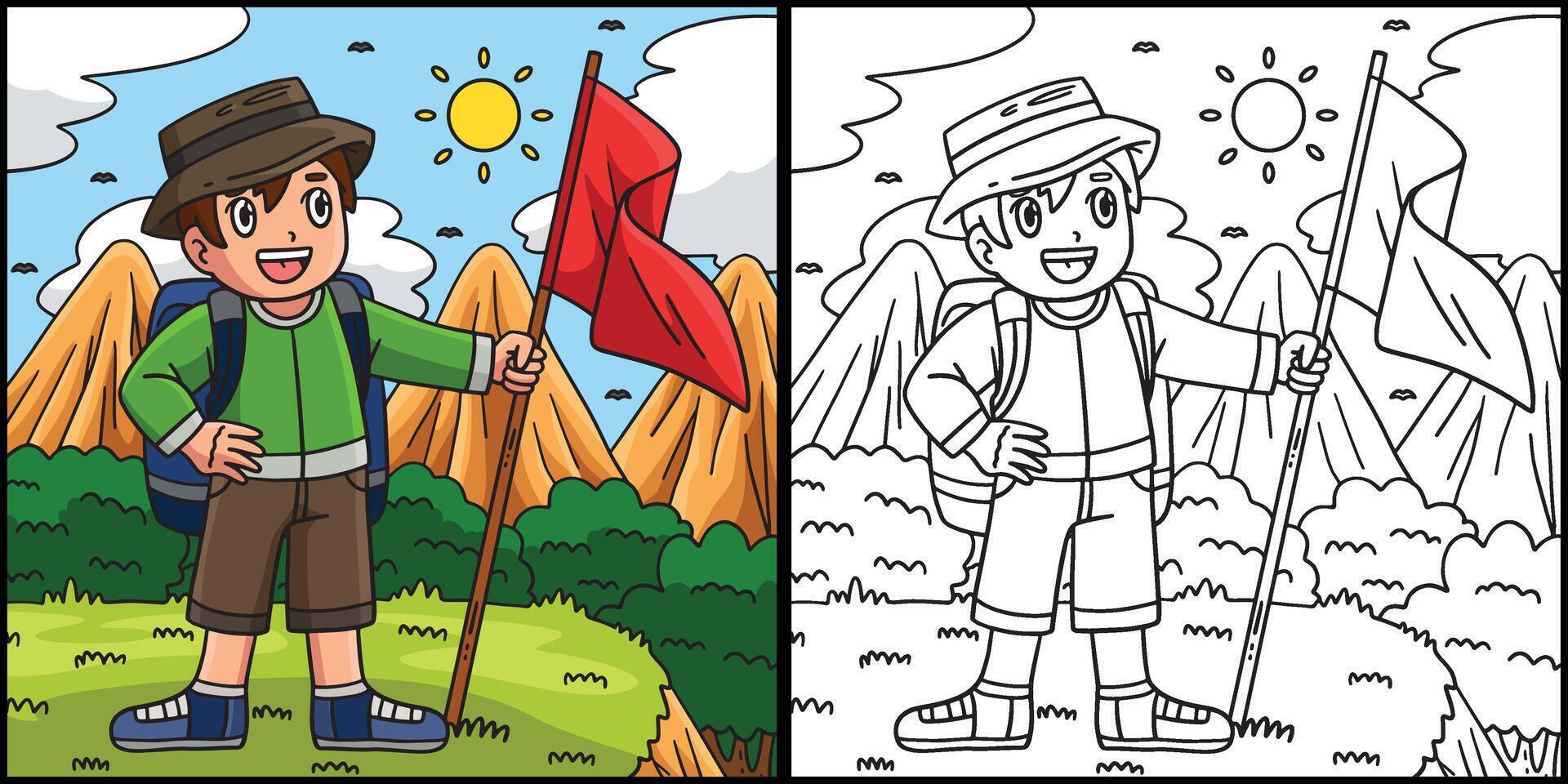 Camping Camper with a Flag Coloring Illustration vector