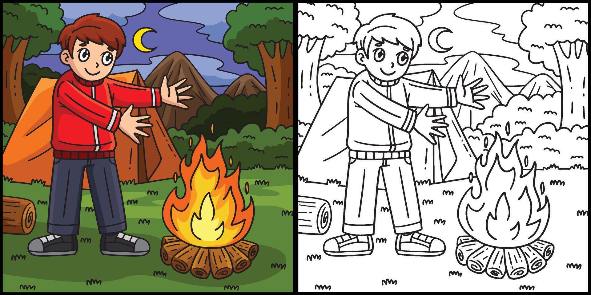 Camping Camper Warming Hands the Fire Illustration vector