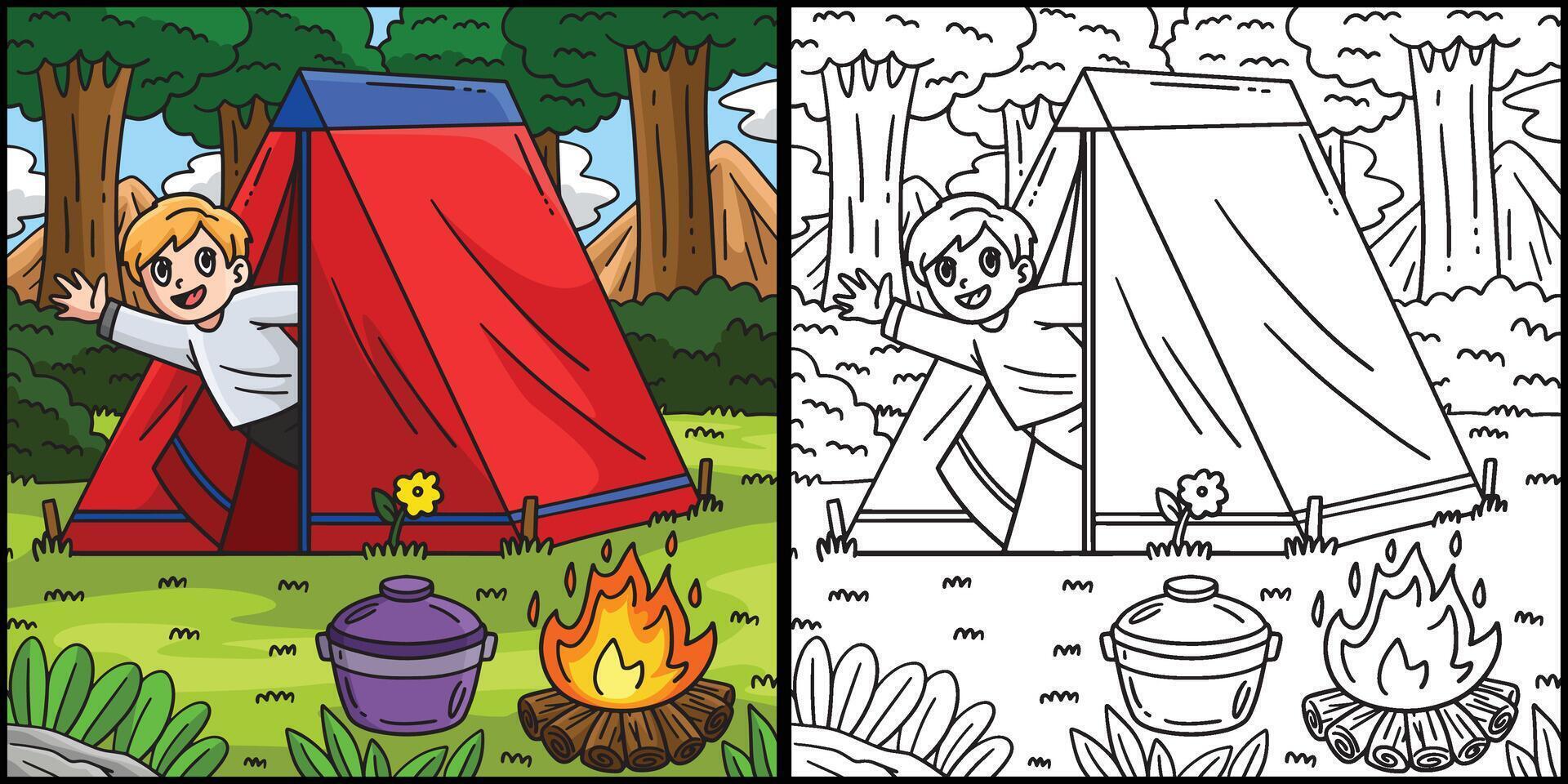 Camping Camper Waving Inside Tent Illustration vector