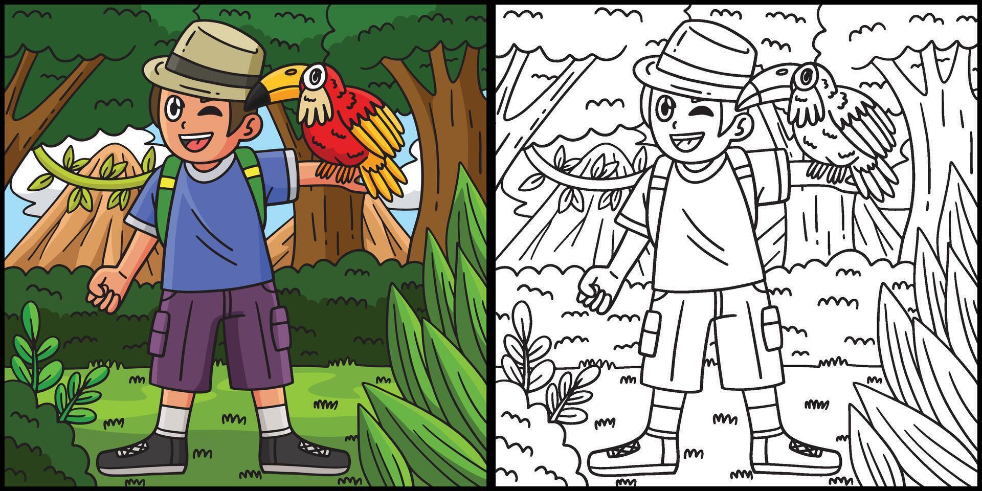 Camping Camper with Toucan Bird Illustration vector