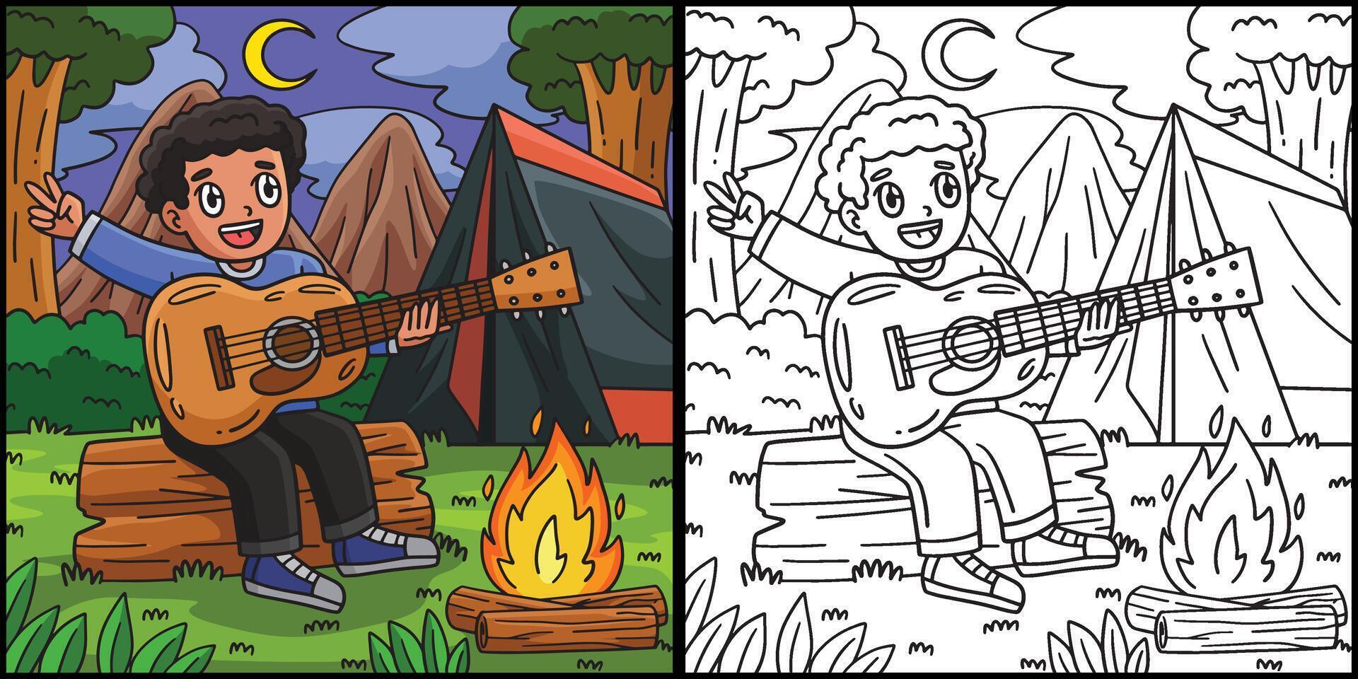 Camping Camper Playing Guitar Illustration vector