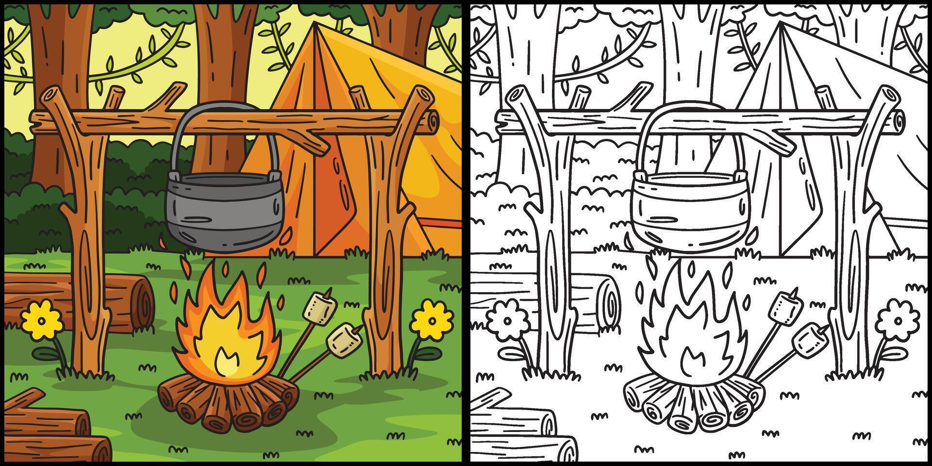 Camping Cooking Pot Over a Bonfire Illustration vector