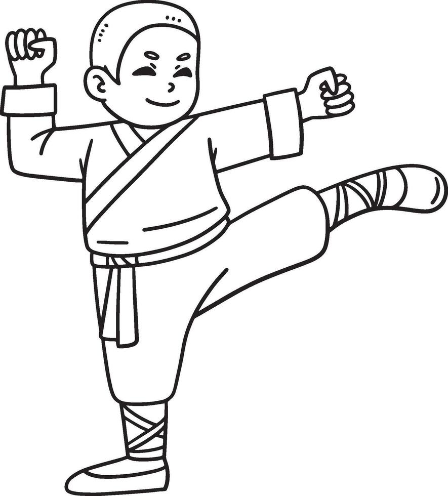 Buddhism Shaolin Monk Isolated Coloring Page vector