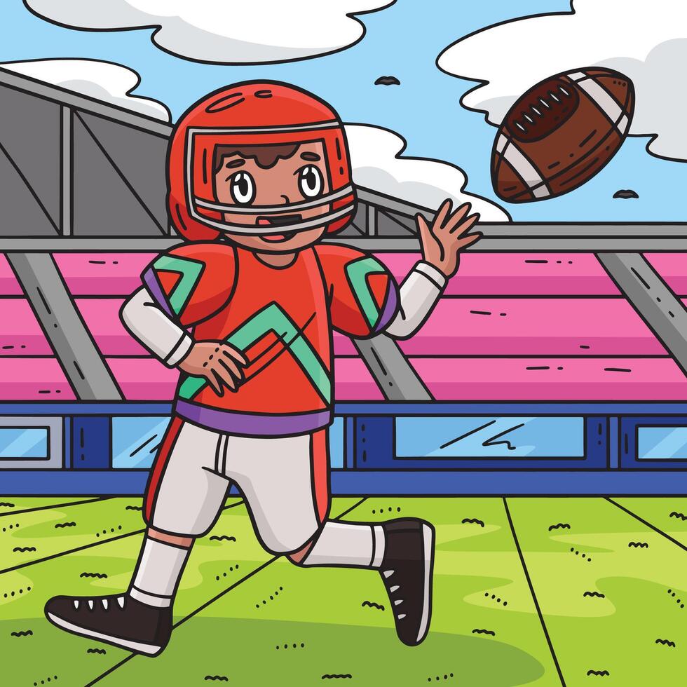American Player Catching Football Colored Cartoon vector
