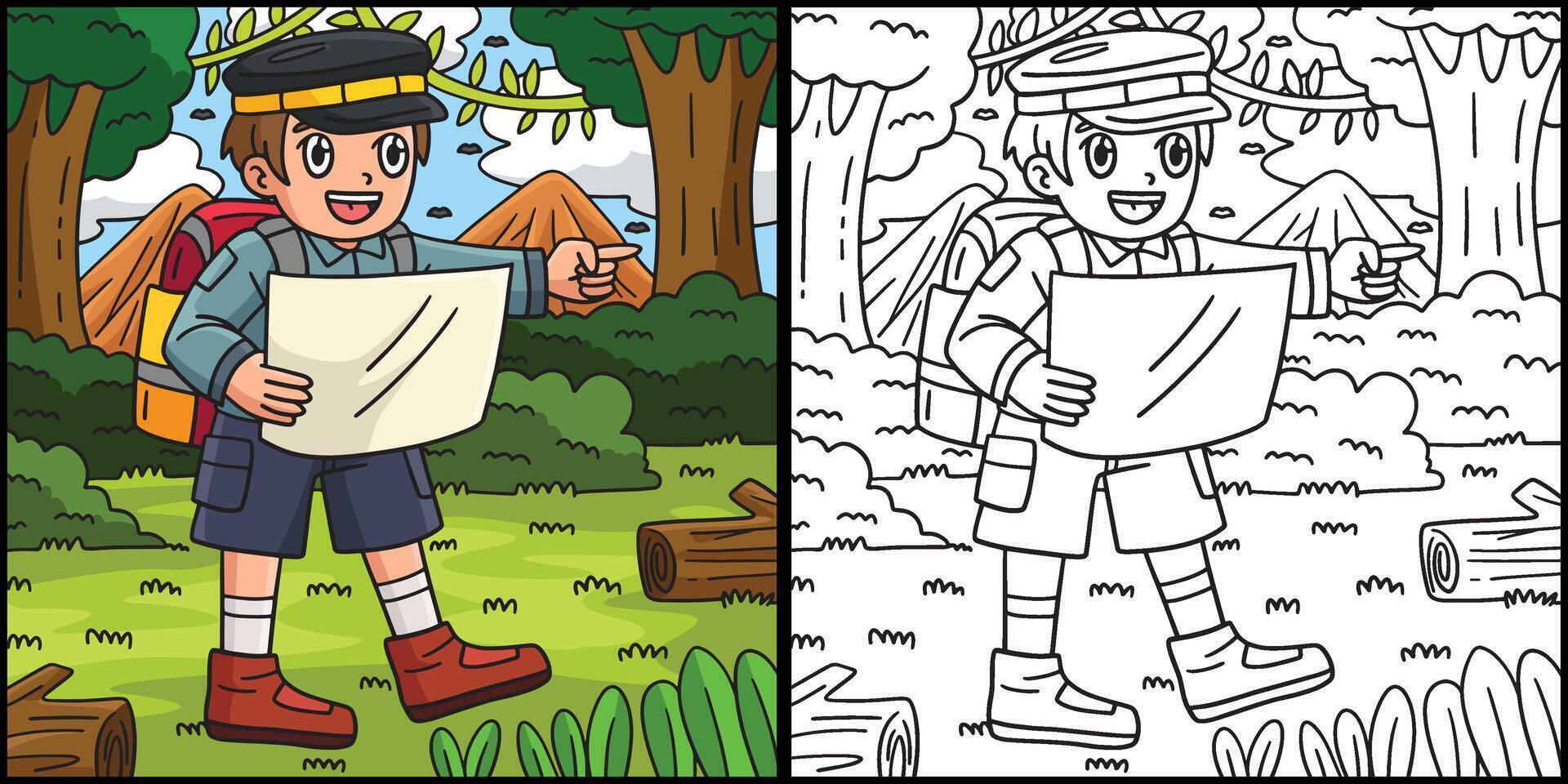 Camping Camper with Map Coloring Page Illustration vector