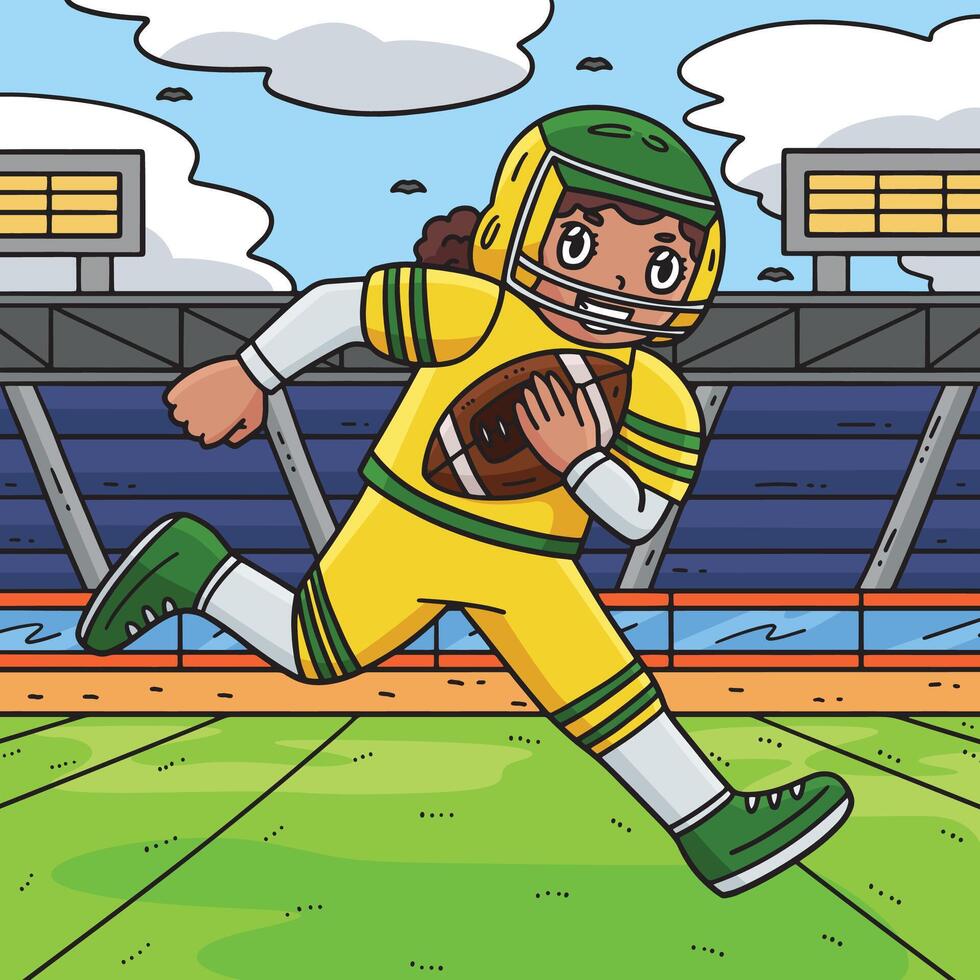 American Female Player Running Football Colored vector