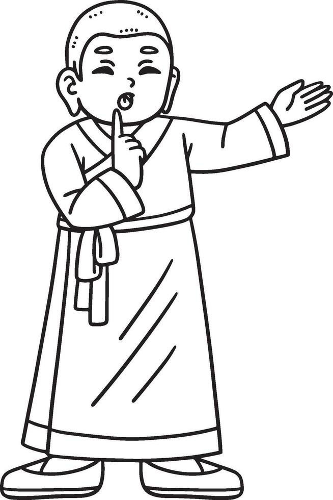 Buddhism Monk doing the Quiet Sign Isolated vector