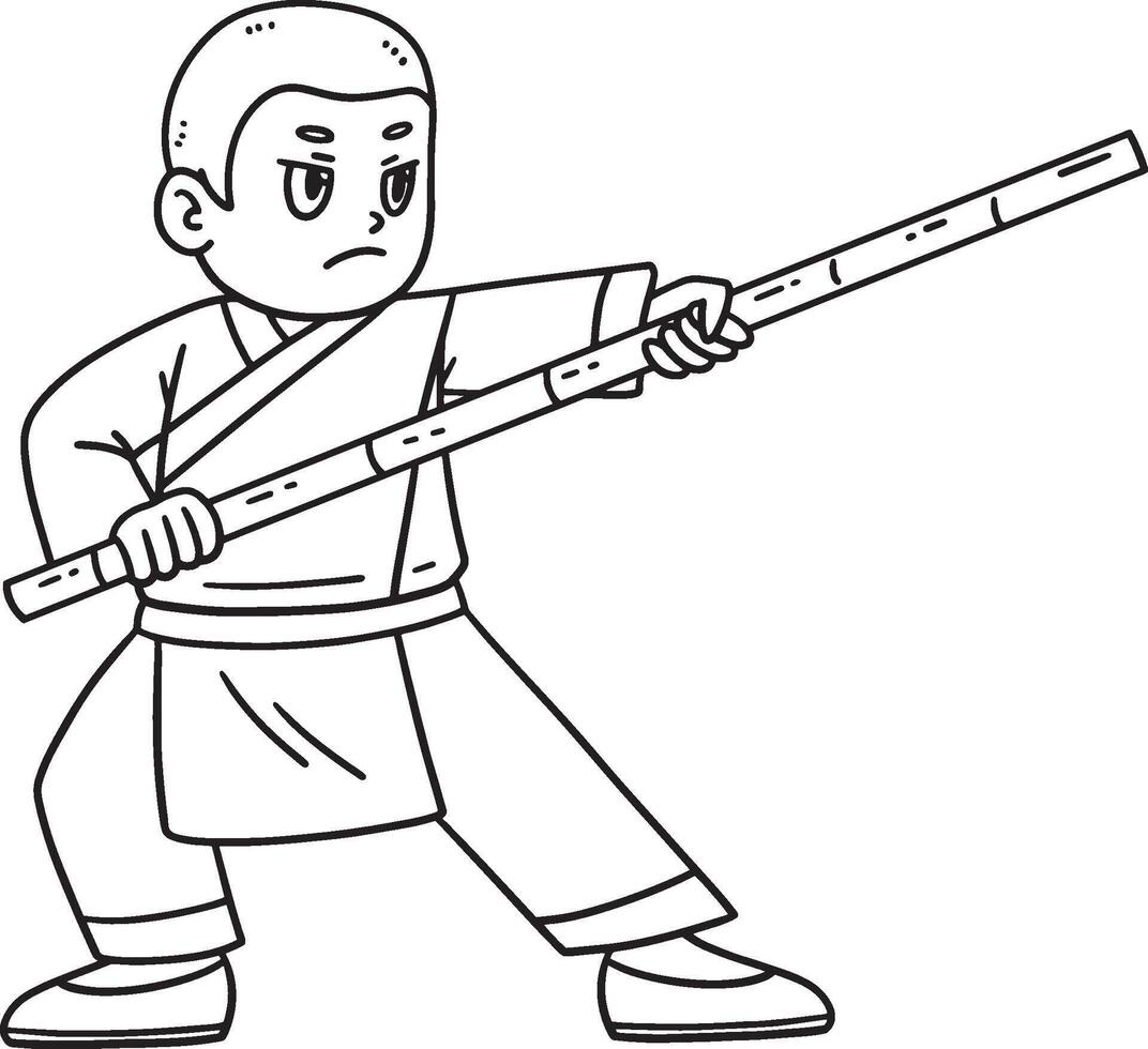 Buddhism Shaolin Monk with Bamboo Stick Isolated vector