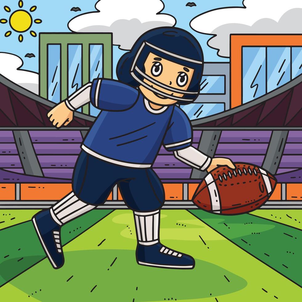 American Player Holding Football Colored Cartoon vector