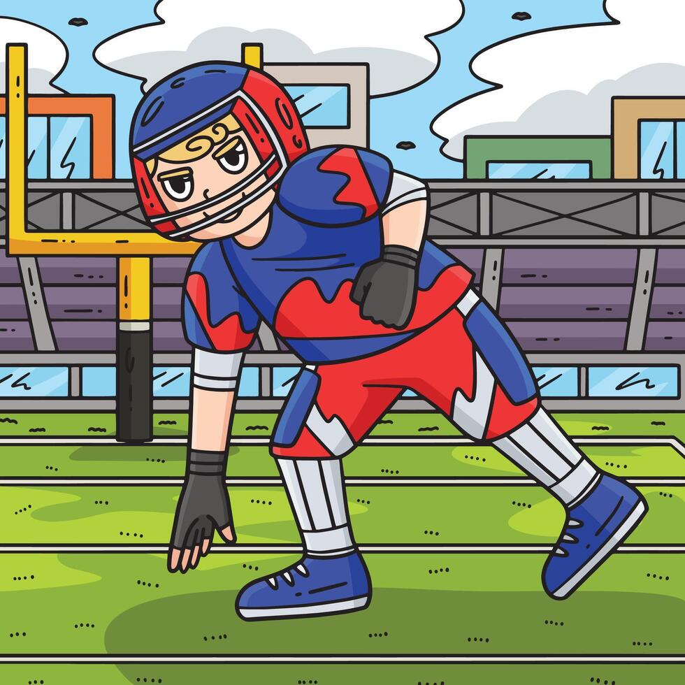 American Football Player 3 Point Stance Colored vector