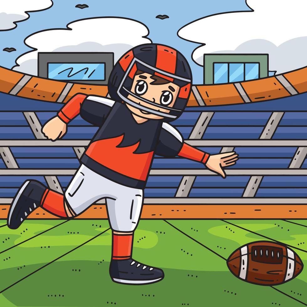American Player Chasing Football Colored Cartoon vector