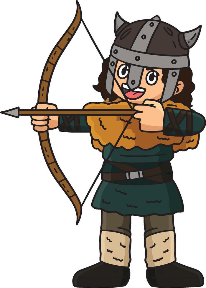 Viking with a Bow and Arrow Cartoon Clipart vector