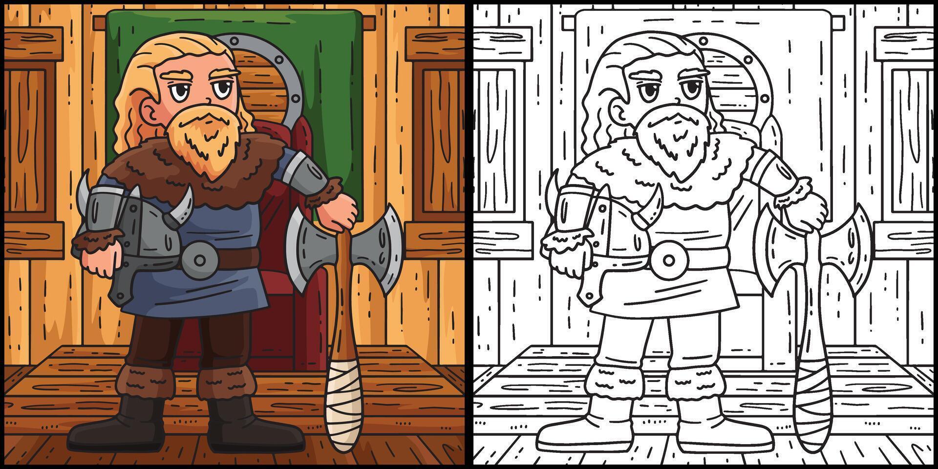 Viking Holding an Axe and Helmet Illustration vector