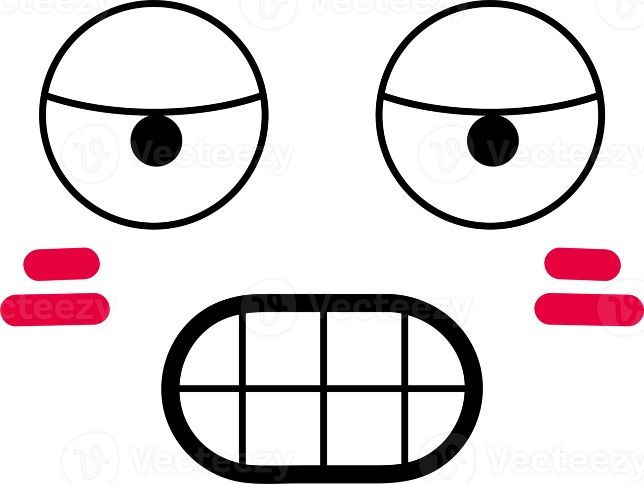 Doodle shy face emoji illustration on transparent background. png