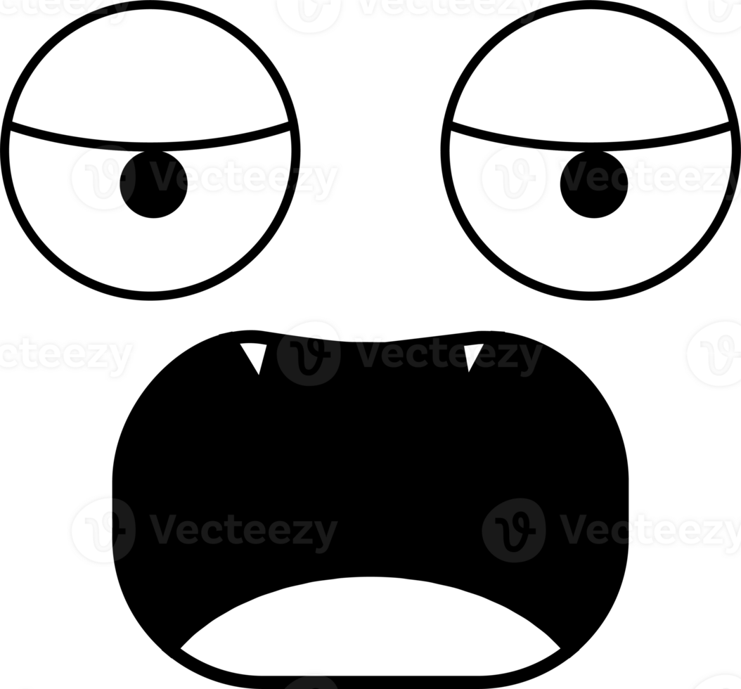 Doodle bored face emoji illustration on transparent background. png