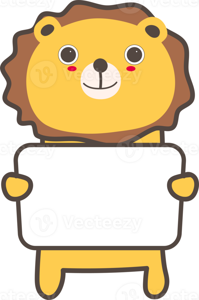 Lion holding a sign illustration on transparent background. png