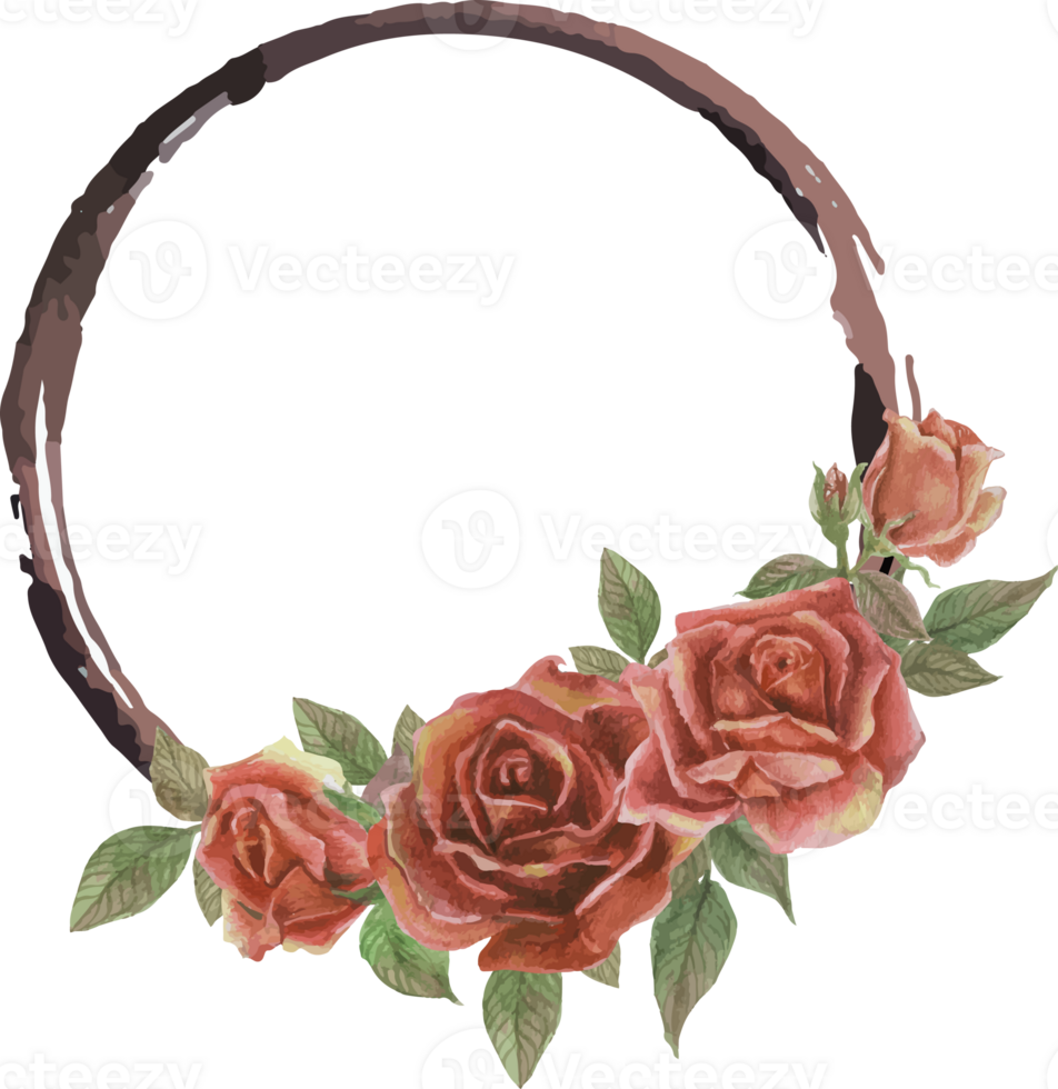 Rose frame illustration on transparent background. png