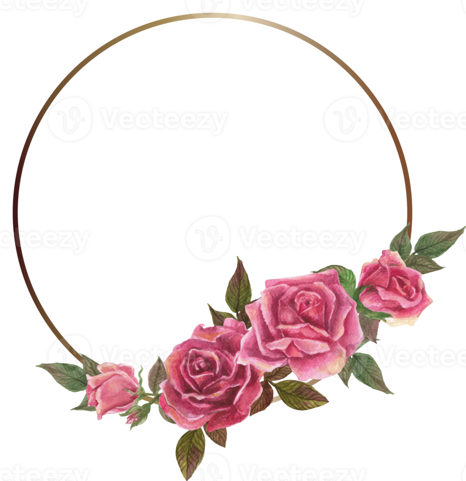 Pink rose frame illustration on transparent background. png