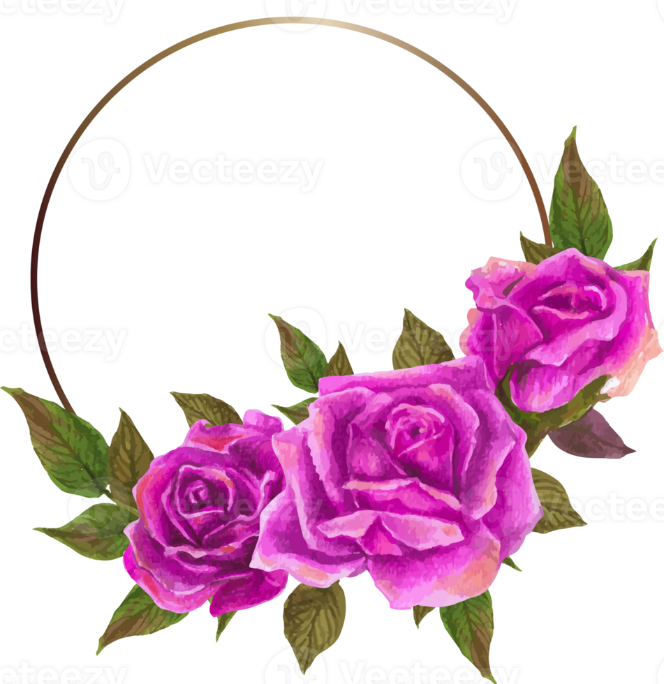 Pink rose frame illustration on transparent background. png