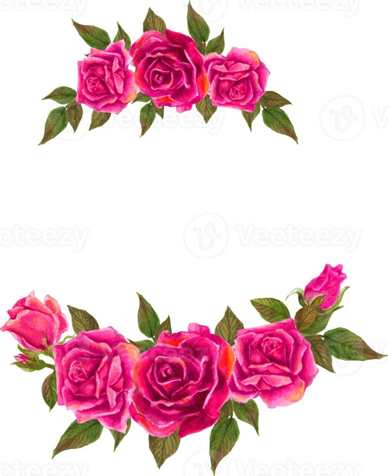 Pink rose wreath illustration on transparent background. png