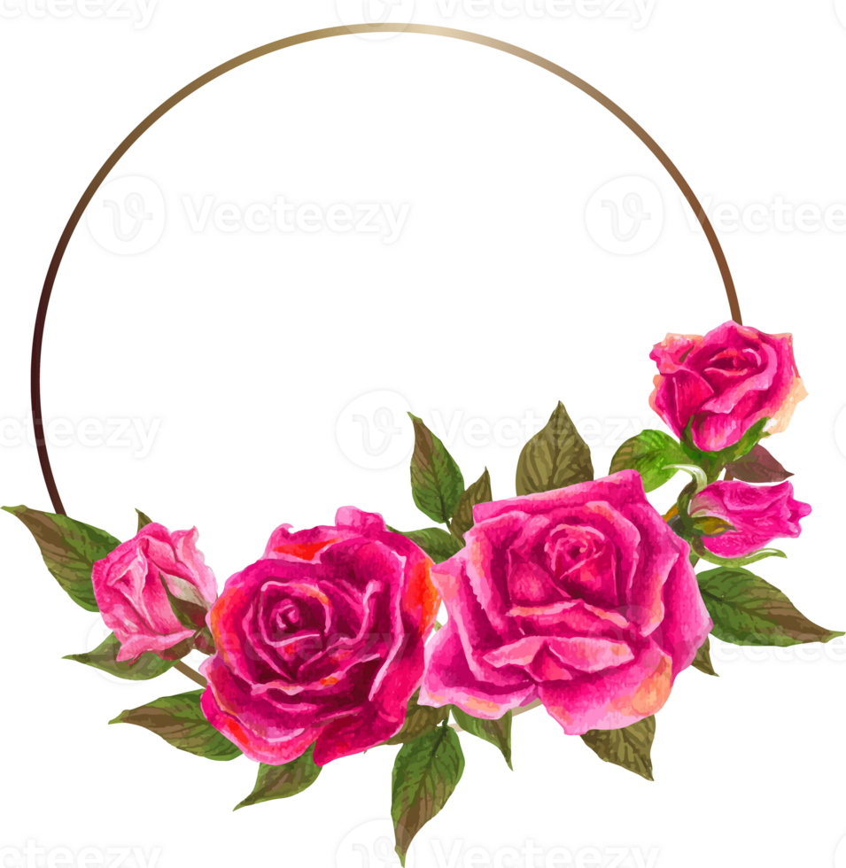 Pink rose wreath illustration on transparent background. png