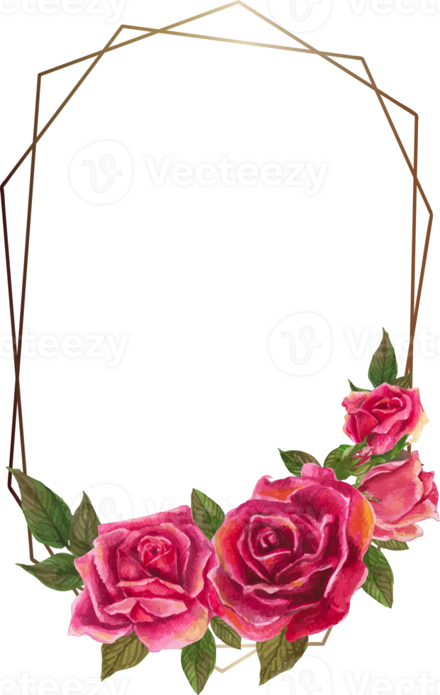Red rose geometric frame illustration on transparent background. png