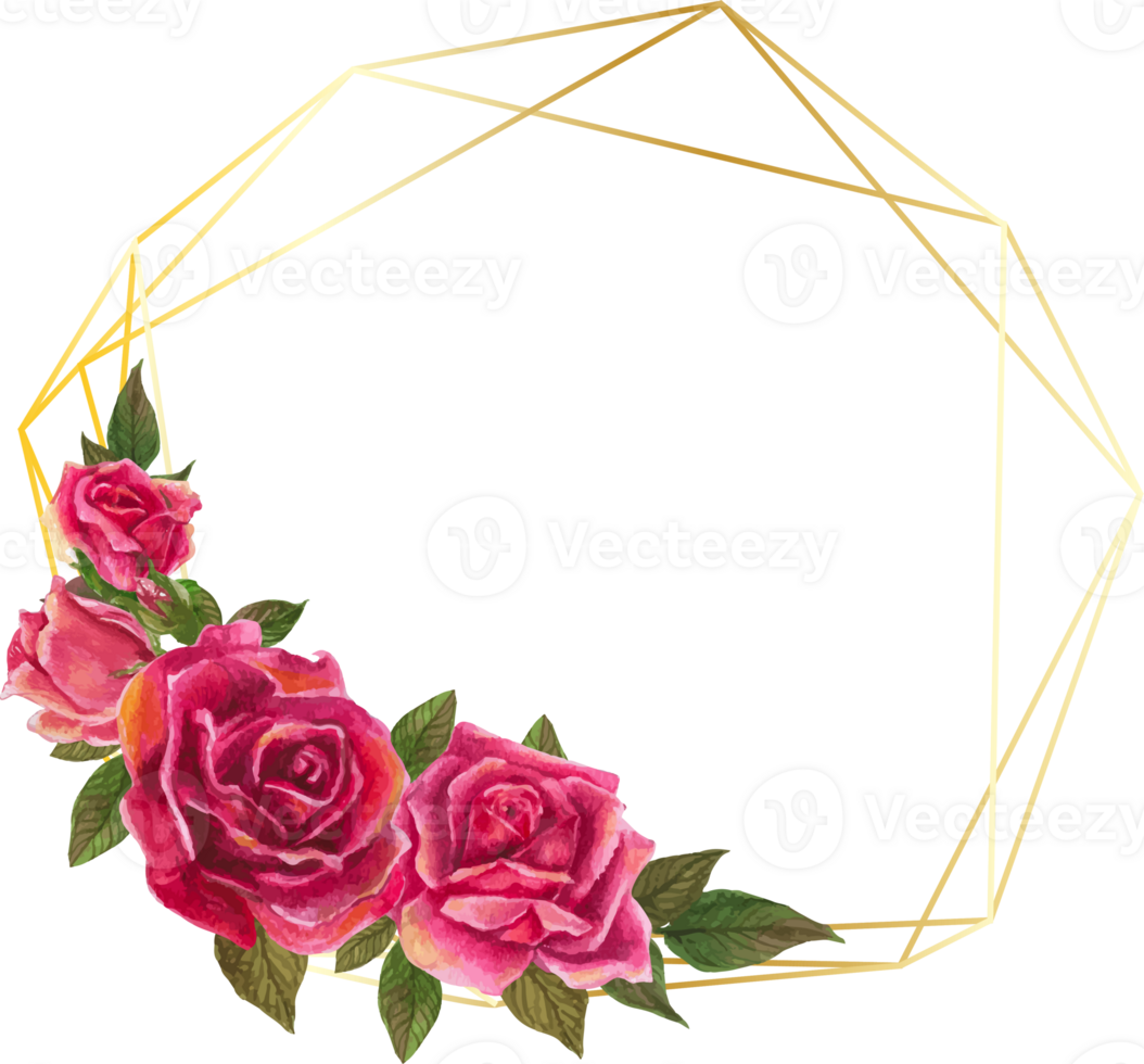 Red rose geometric frame illustration on transparent background. png