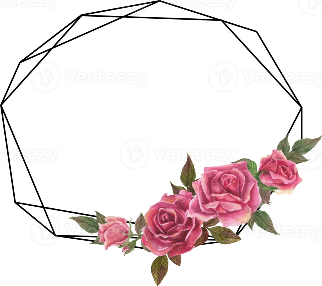 Pink rose geometric frame illustration on transparent background. png