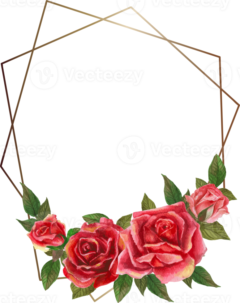 Red rose geometric frame illustration on transparent background. png