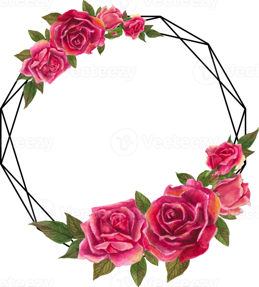 Red rose geometric frame illustration on transparent background. png